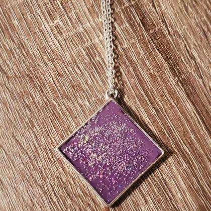 Lavender Diamond Glitter Resin Pendant Necklace..