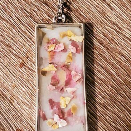 Pink And Gold Glitter Resin Pendant Necklace Resin..