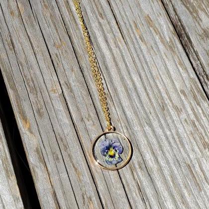 Resin Circular Pendant Necklace Purple Pressed..