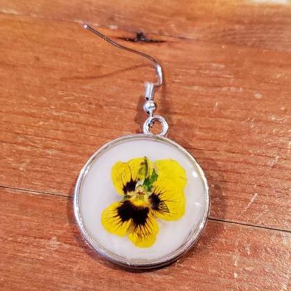 Resin Earrings Circle Pressed Dried Flower..