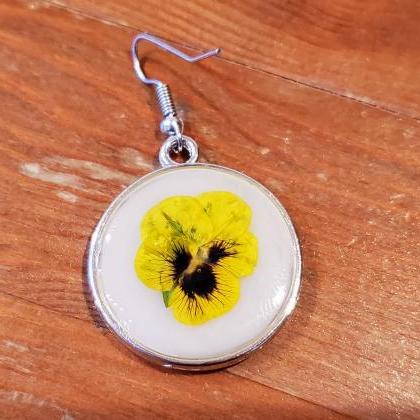 Resin Earrings Circle Pressed Dried Flower..