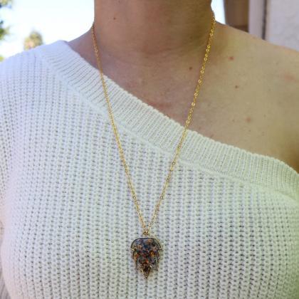 Resin Leaf Pendant Necklace Opal Glitter..