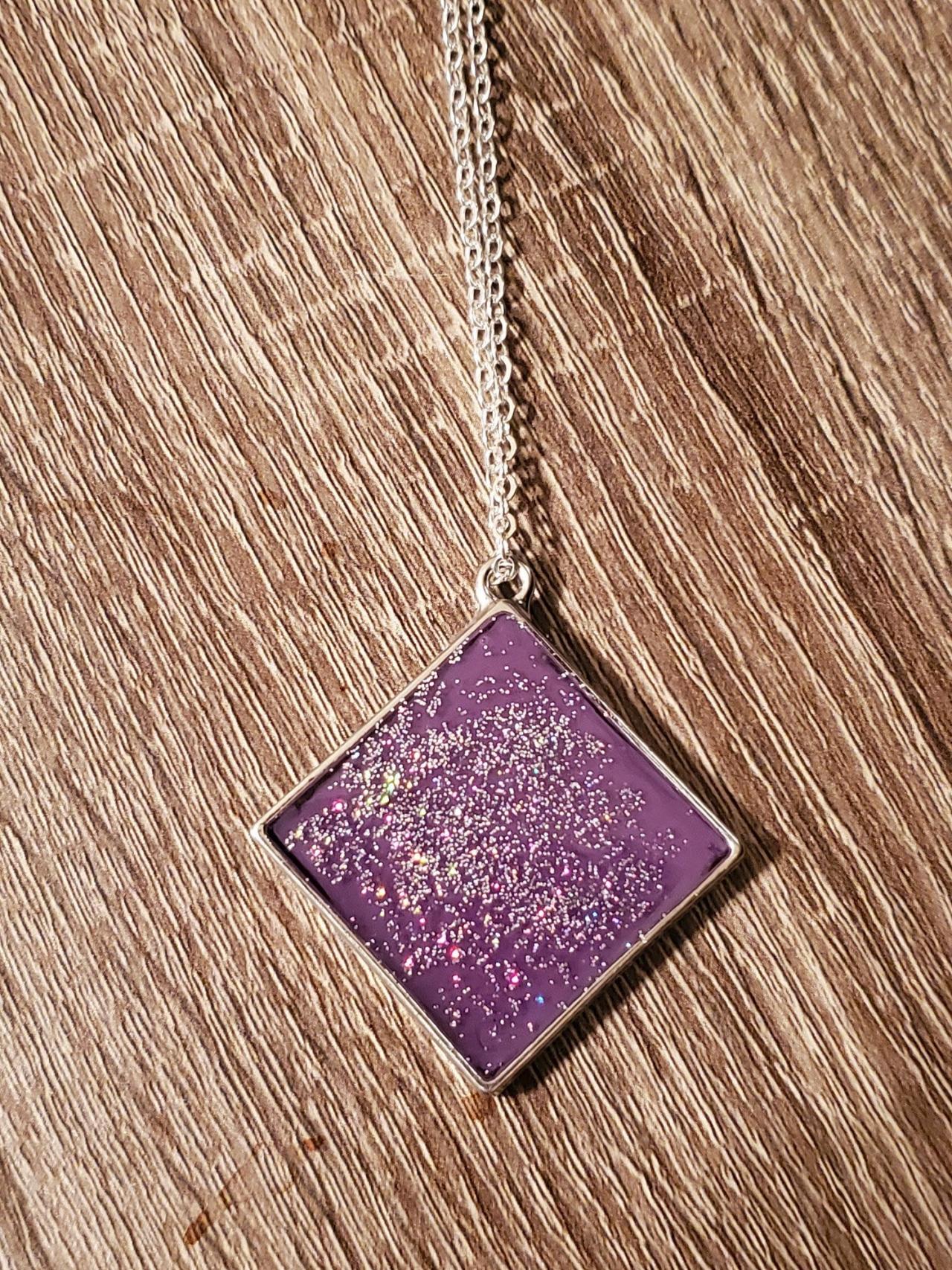 Lavender Diamond Glitter Resin Pendant Necklace Resin Necklace Gift For Her Women's Jewelry