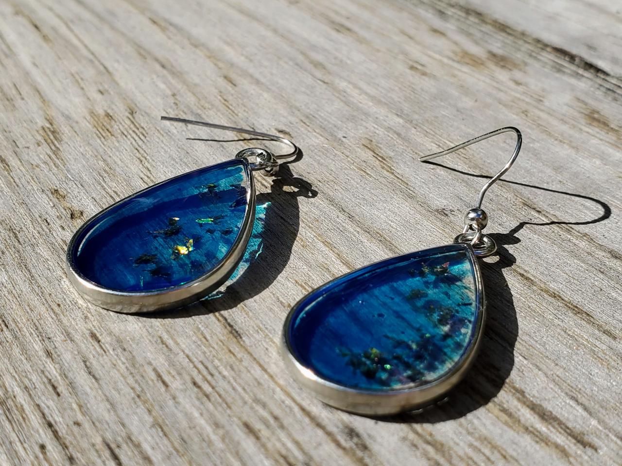 Resin Earrings Teardrop Blue Swirl Sparkle Glitter Women's Jewelry ...