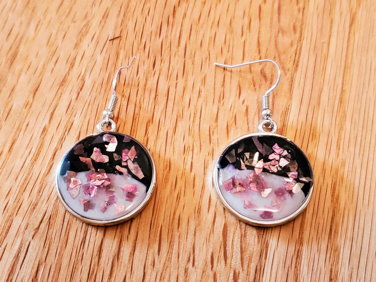 Resin Earrings Circle White Black Colorblock Pink Sparkle Glitter Women's Jewelry Gifts For Her