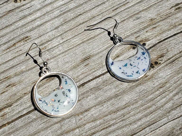 Resin Earrings Circle Crescent White Sparkle Glitter Women's Jewelry Gifts For Her