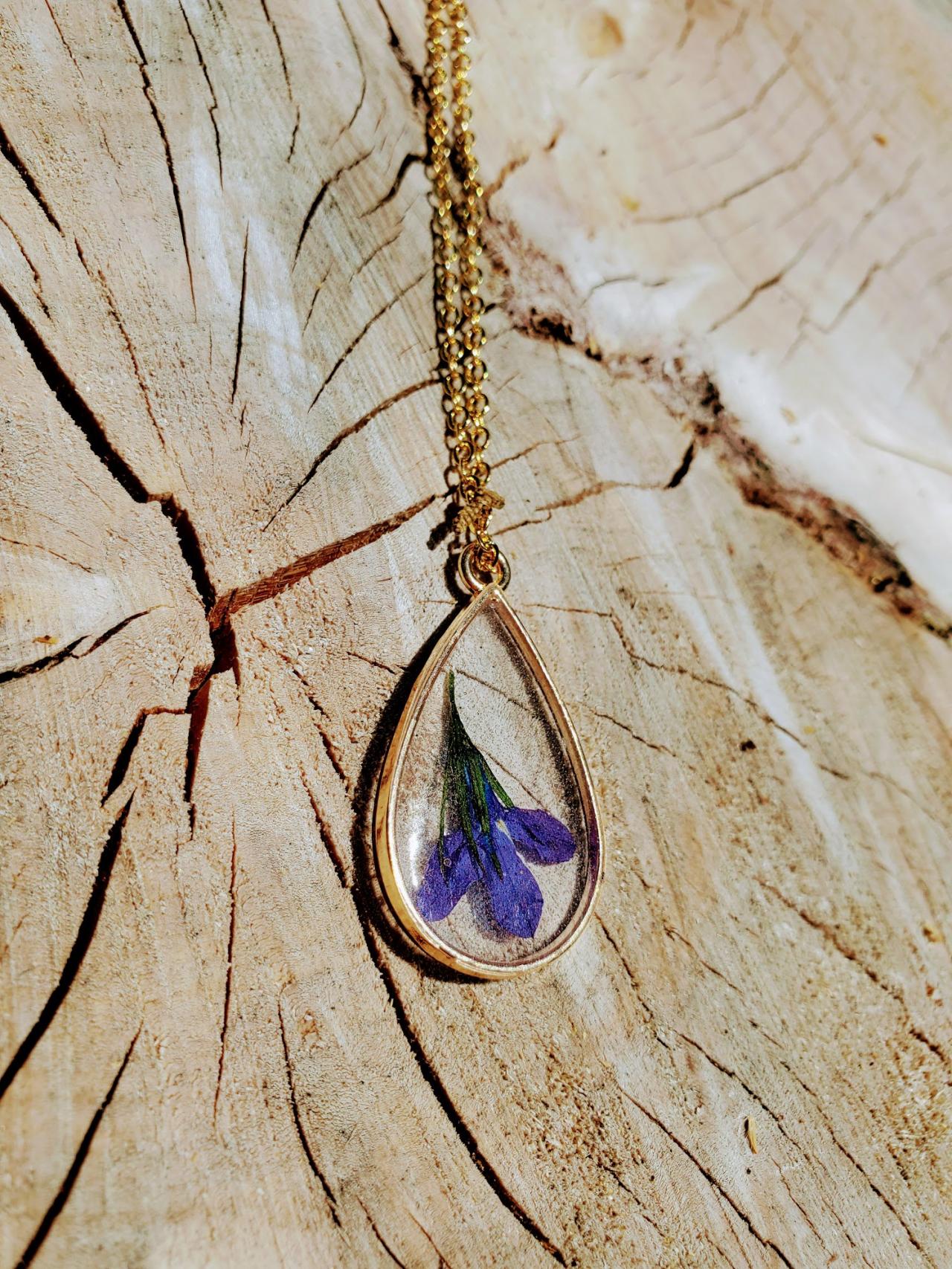 Resin Jewelry Necklace Teardrop Rectangle Pendant Gold Antique Silver Chain Nature Flower Leaf