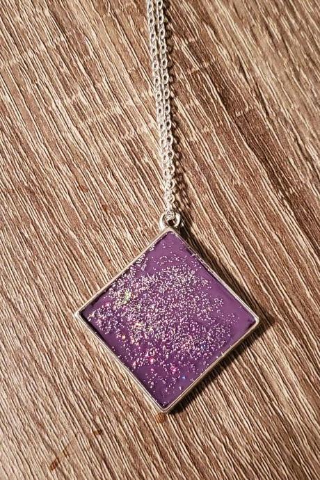 Lavender Diamond Glitter Resin Pendant Necklace Resin Necklace Gift for her Women's Jewelry
