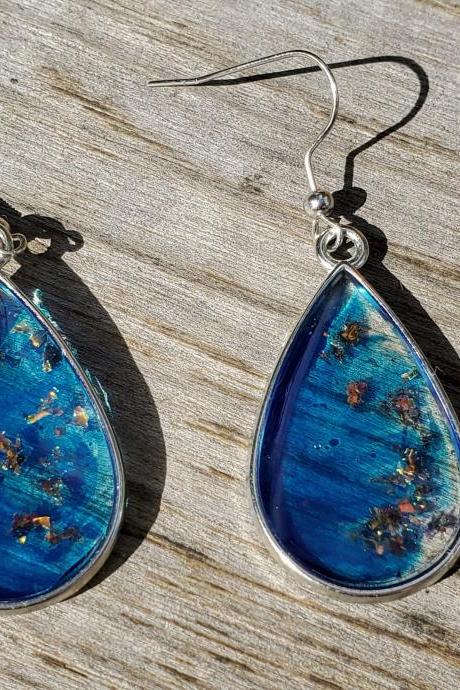 Resin Earrings Teardrop Blue Swirl Sparkle Glitter Women's Jewelry Gifts For Her