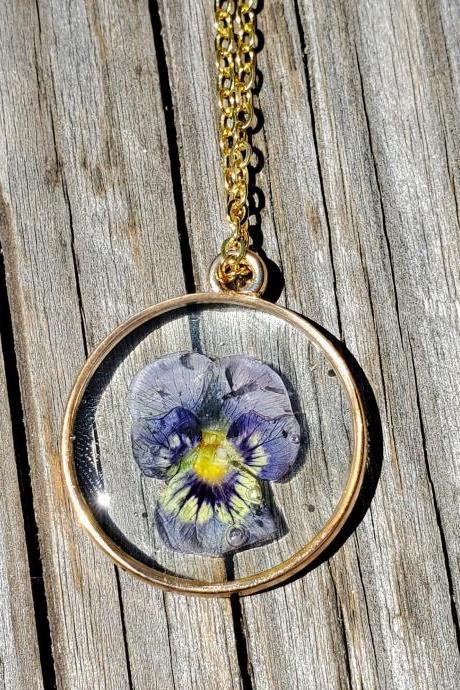 Resin Circular Pendant Necklace Purple Pressed Dried Flower women's jewelry gifts for her
