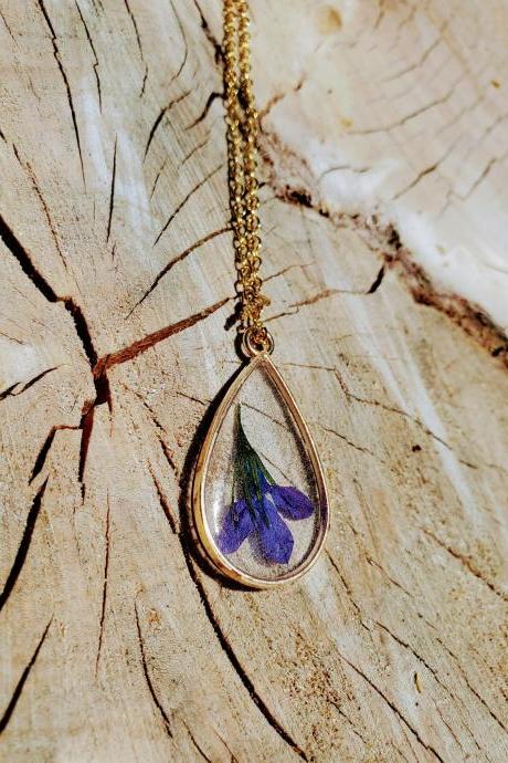 Resin Jewelry Necklace Teardrop Rectangle Pendant Gold Antique Silver Chain Nature Flower Leaf