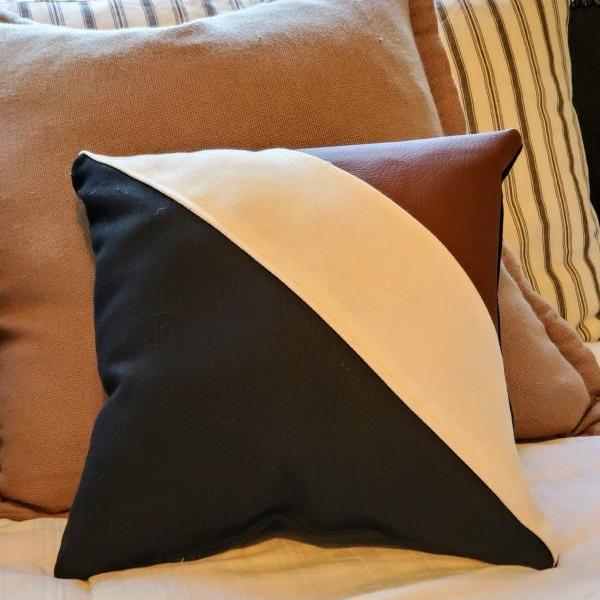 Art Deco Mini Bed/Couch/Chair Pillow, Black, White, Brown, Colorblock, Geometric, Hip, Modern