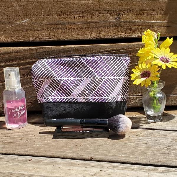 Cosmetic Makeup Bag Pouch Black Purple Waterproof Zipper